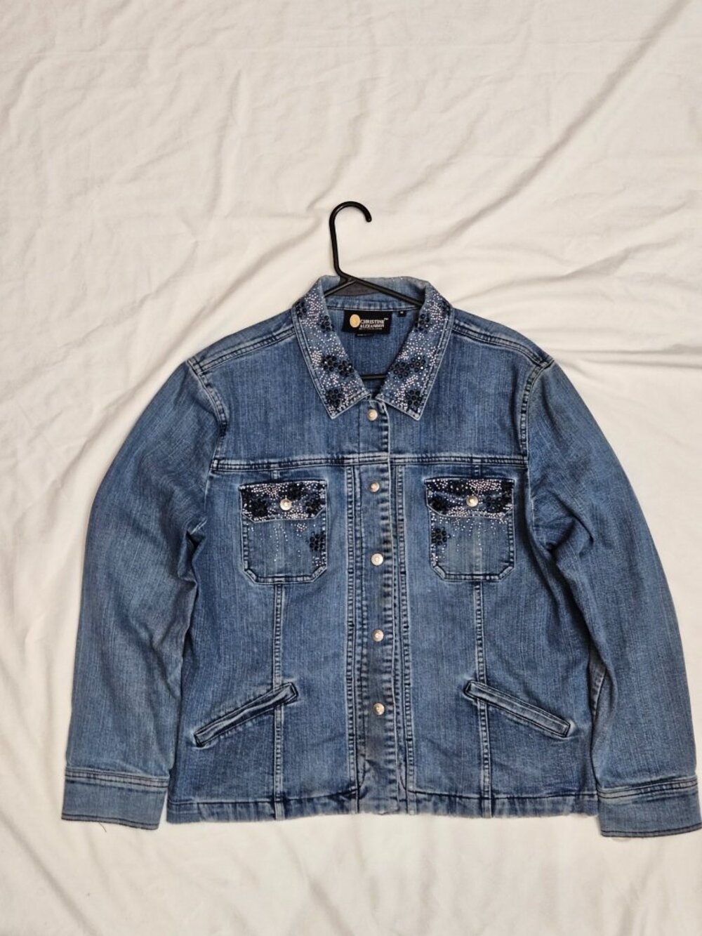 Christine Alexander Vintage Rhinestone Embellished Denim Jacket Blue Jean
